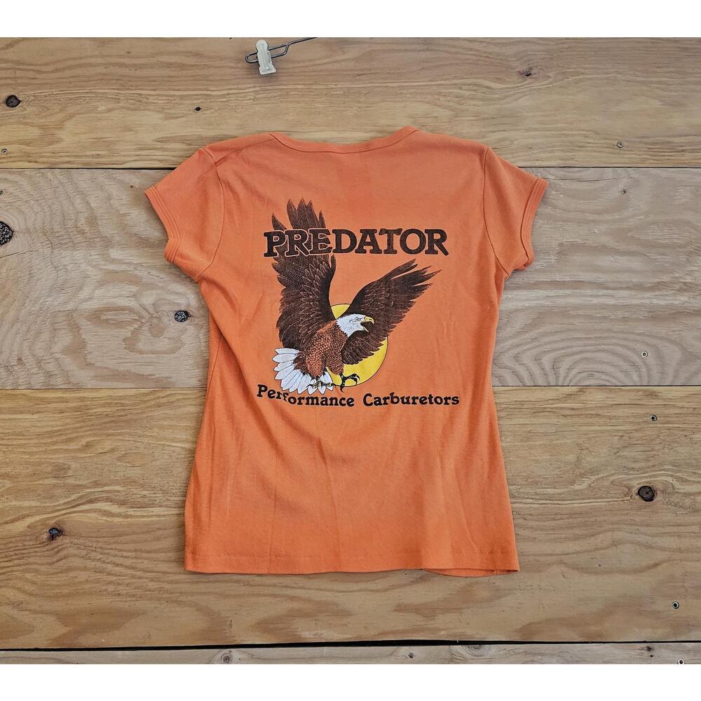 80s Predator Eagle Double Sided Graphic Black Orange T-shirt Womens Sz L Stedman
